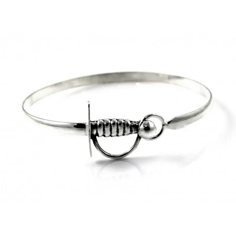 Brazalete plata Ley 925m liso rígido motivo estoque [AC0277]