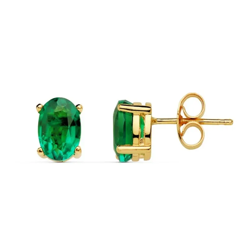 Pendientes oro 18k 7mm. esmeralda 1.58ct. recristalizada [AC0921]