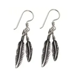 Pendientes plata Ley 925m oxidada largos 40mm. motivo plumas cierre hippie mujer [AC1267]