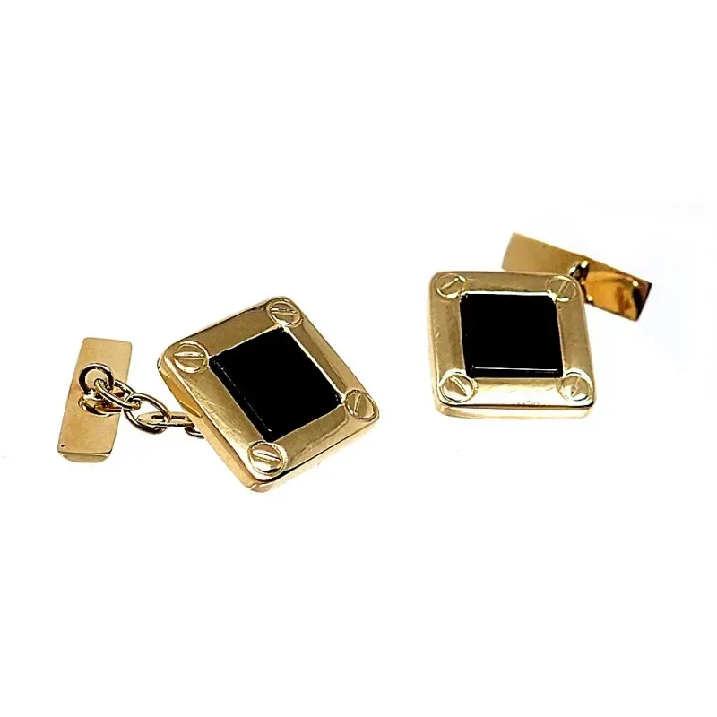 Gemelos oro 18k cuadrados 15mm. centro piedra ónix hombre