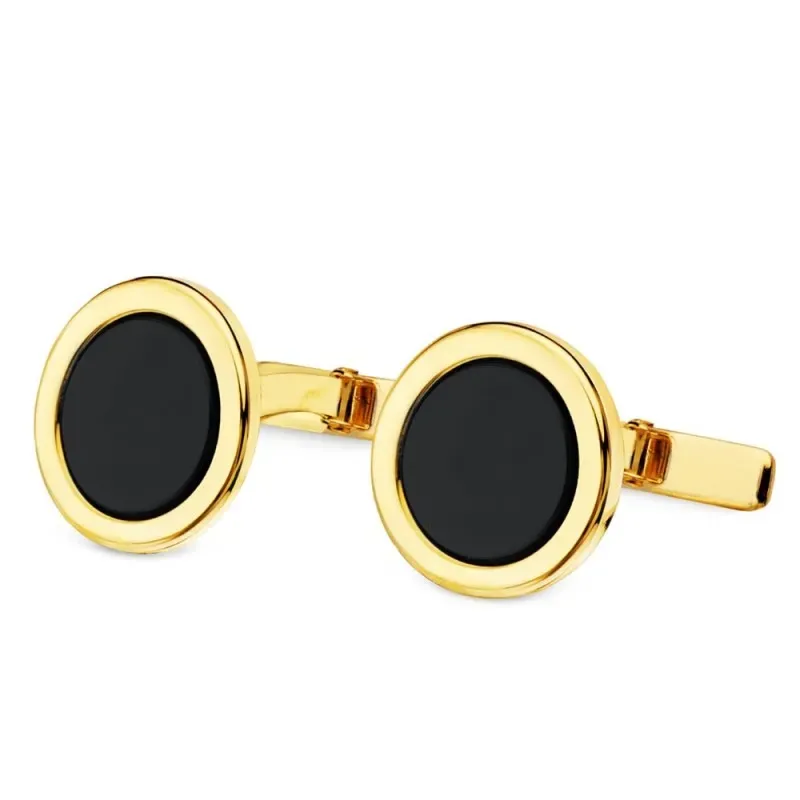 Gemelos oro 18k redondos 15.5mm. centro piedra azul hombre