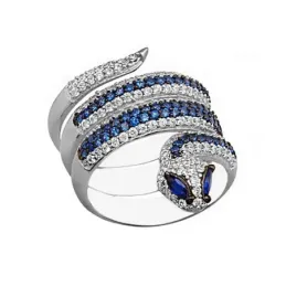 Sortija plata Ley 925m mujer serpiente reliada piedras azules circonitas