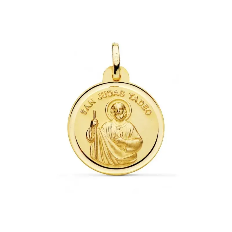 Medalla oro 18k San Judas Tadeo 20mm. bisel trasera PATRÓN DE LOS CASOS DIFÍCILES Y DESESPERADOS