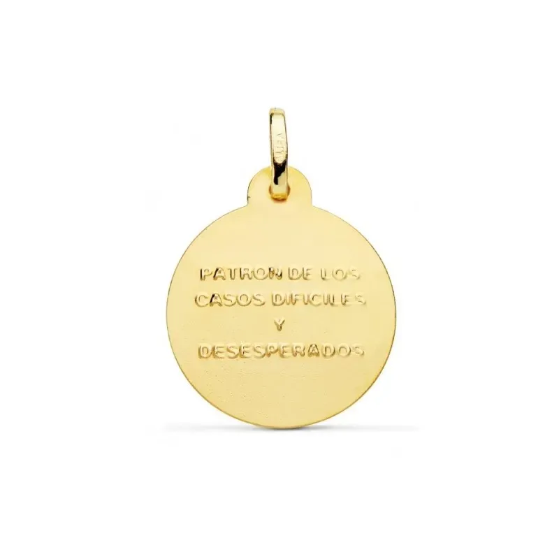Medalla oro 18k San Judas Tadeo 20mm. bisel trasera PATRÓN DE LOS CASOS DIFÍCILES Y DESESPERADOS