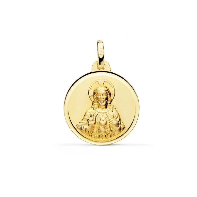 Medalla oro 18k escapulario 18mm. Virgen del Carmen Corazón de Jesús bisel