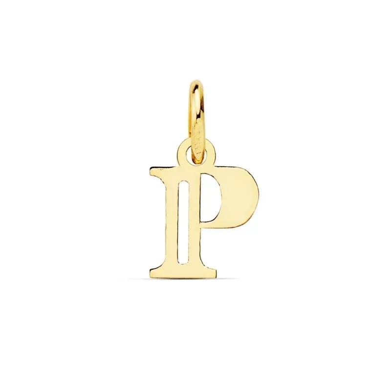 Colgante oro 18k letra P mayúscula 11mm. doble tira calada lisa