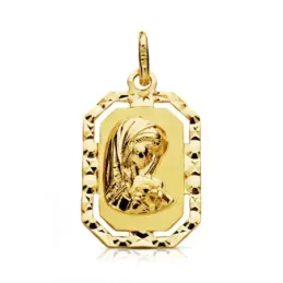 Medalla oro 18k Virgen Niña 20mm. forma octogonal borde tallado centro detalle calado