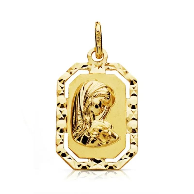 Medalla oro 18k Virgen Niña 20mm. forma octogonal borde tallado centro detalle calado