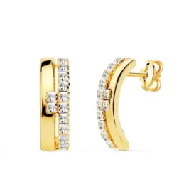 Pendientes en Oro de 18k con 14 mm. banda lisa con circonitas
