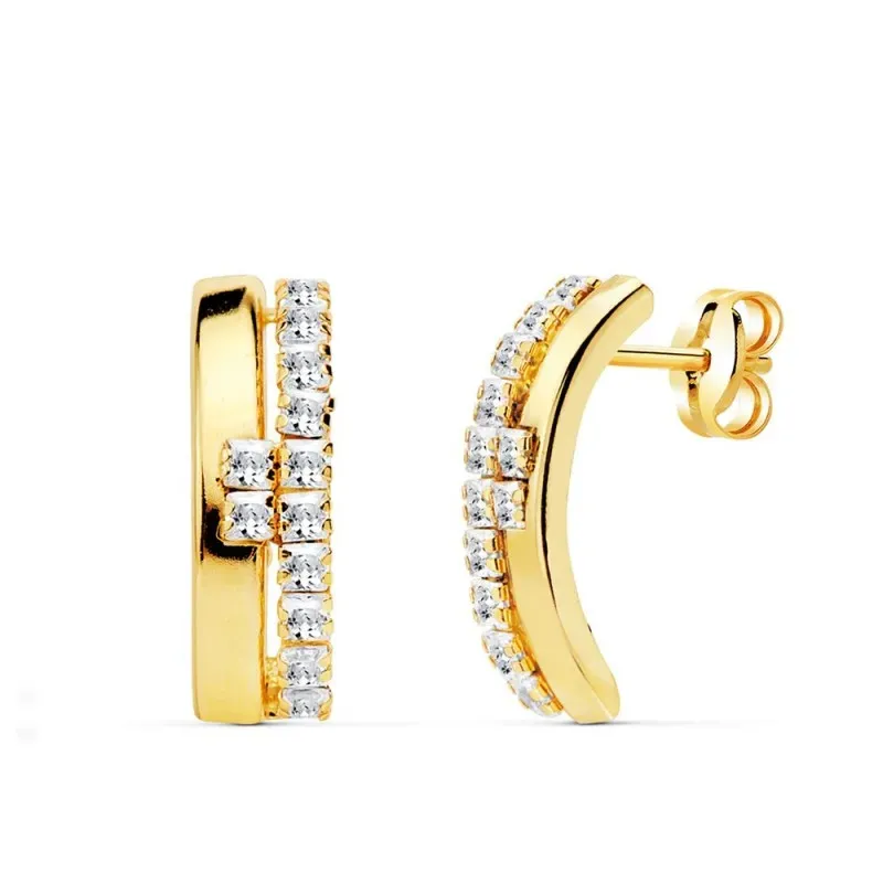 Pendientes en Oro de 18k con 14 mm. banda lisa con circonitas