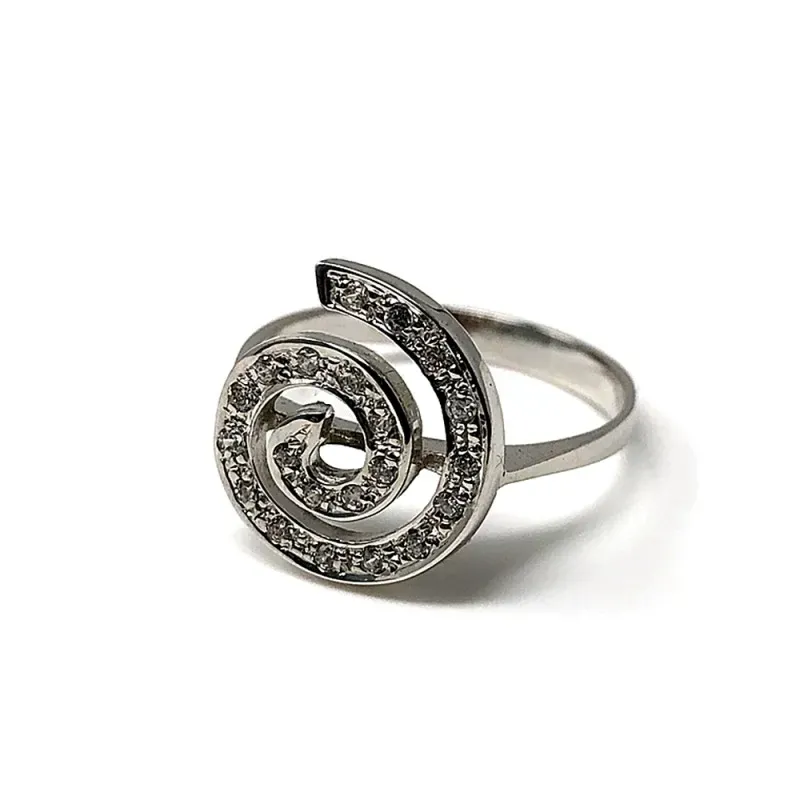 Sortija oro blanco 18k espiral circonitas mujer