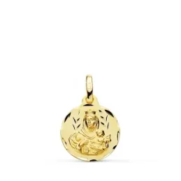 Medalla oro 18k colgante 14mm. Virgen del Carmen cerco tallado unisex