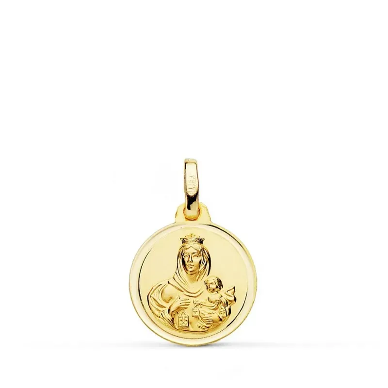Medalla oro 18k colgante 14mm. Virgen del Carmen bisel unisex
