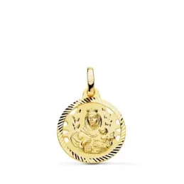 Medalla oro 18k colgante 16mm. Virgen del Carmen cerco tallado unisex
