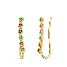 Pendientes oro 18k trepador 15mm. piedras color mujer