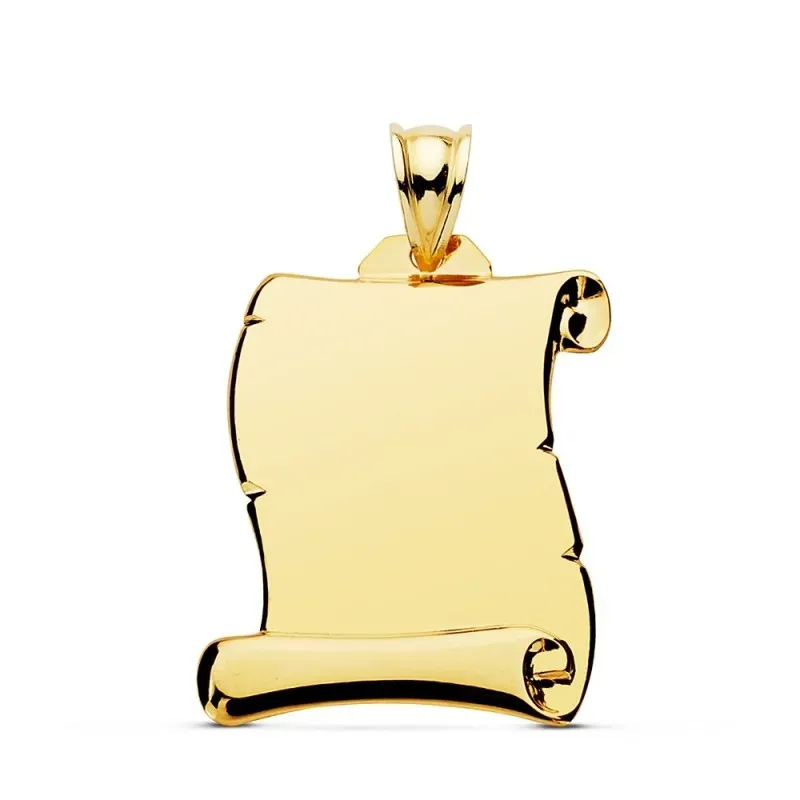 Colgante oro 18k pergamino 28mm. liso brillo unisex