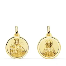 Medalla oro 18k colgante escapulario 16mm. Virgen del Carmen Corazón de Jesús bisel unisex