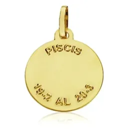 Medalla oro 18k horóscopo signo Piscis 20mm. cerco tallado signo zodiaco
