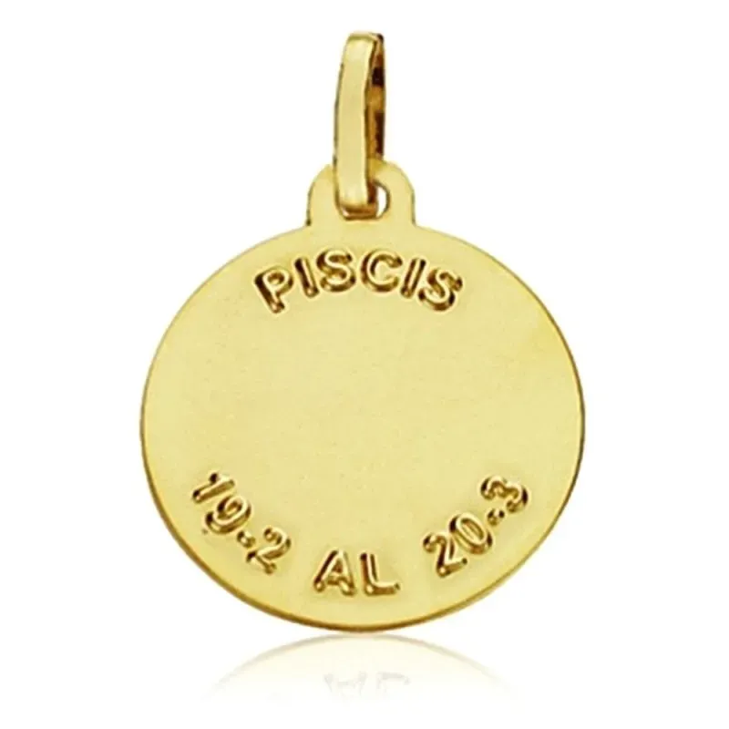 Medalla oro 18k horóscopo signo Piscis 20mm. cerco tallado signo zodiaco