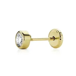 Pendiente suelto oro 18k medio par niña redondos 4mm. circonita cierre tornillo