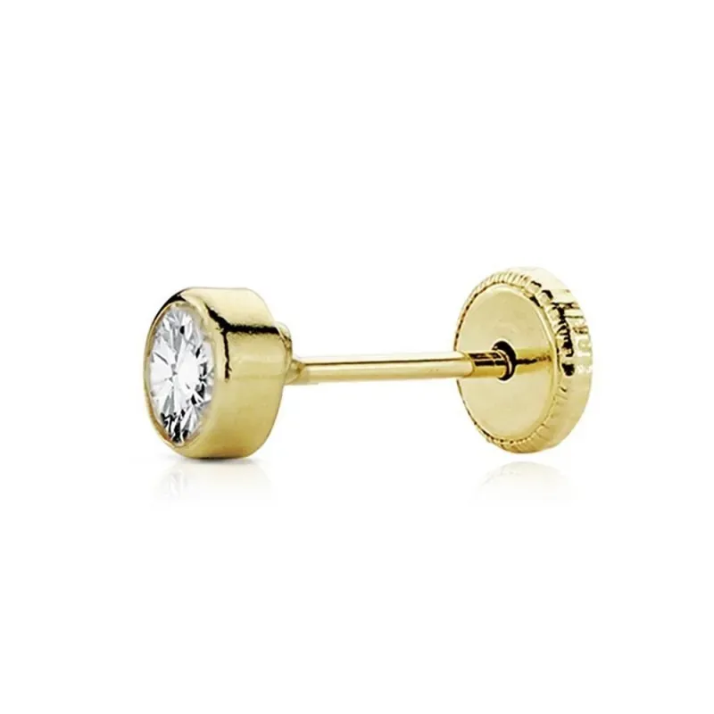 Pendiente suelto oro 18k medio par niña redondos 4mm. circonita cierre tornillo