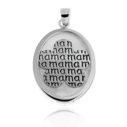 Colgante plata Ley 925m rodiada MAMÁ palabra repetida 24mm. centro flor oval base nácar