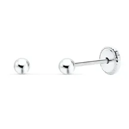Pendientes oro blanco 18k bola lisa 3mm. cierre tuerca