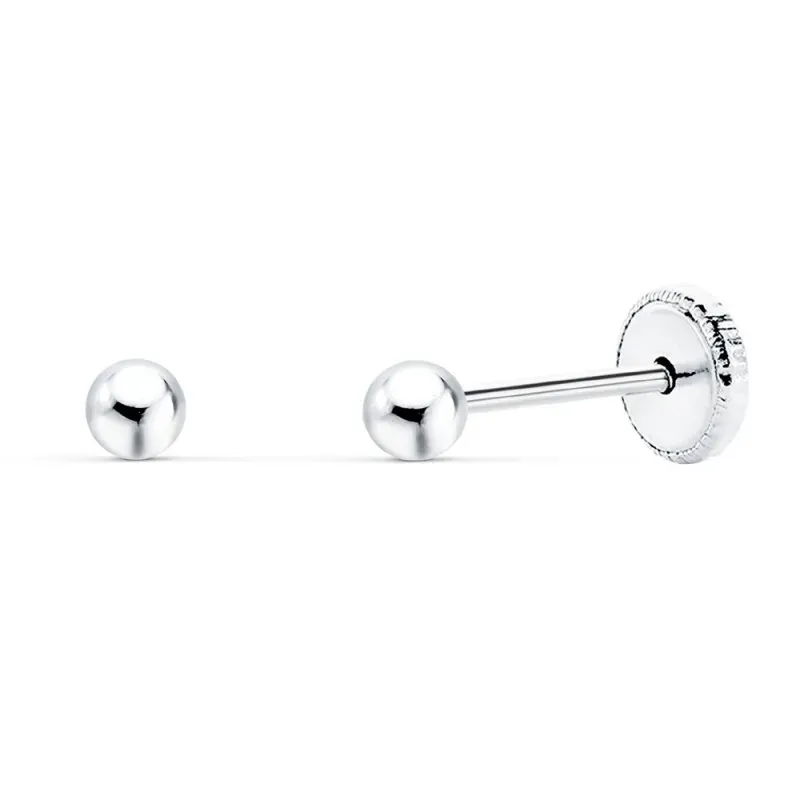 Pendientes oro blanco 18k bola lisa 3mm. cierre tuerca