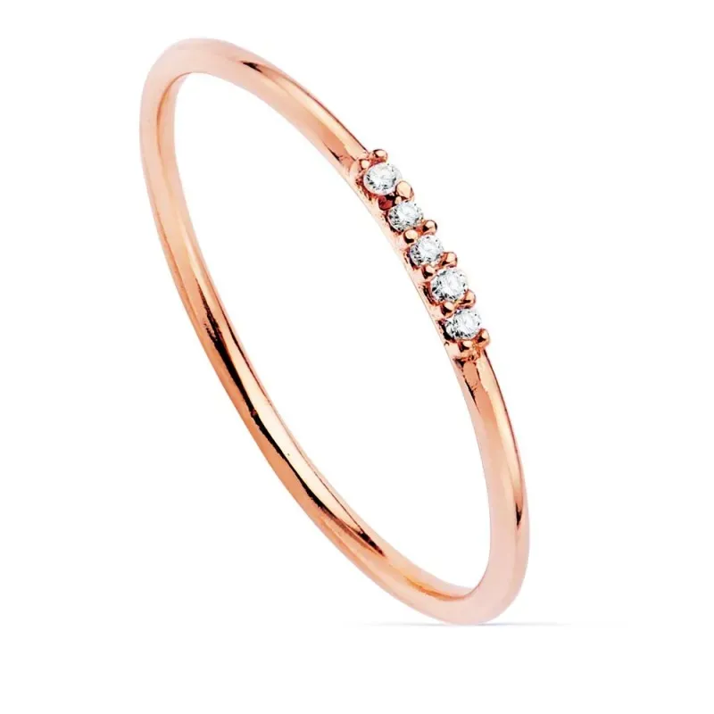 Sortija oro rosa 18k lisa centro 5 diamantes 0.025ct. cuerpo redondo