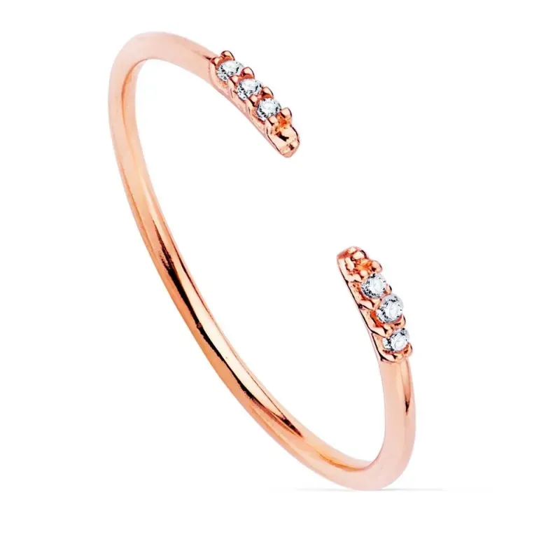 Sortija oro rosa 18k abierta lisa puntas 6 diamantes 0.030ct. cuerpo redondo