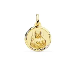 Medalla oro 18k escapulario 16mm. Corazón de Jesús Virgen del Carmen cerco tallado foma hélice