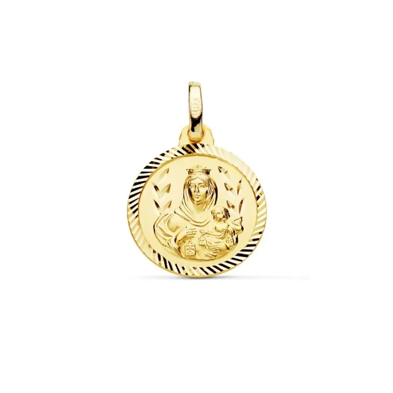 Medalla oro 18k escapulario 16mm. Corazón de Jesús Virgen del Carmen cerco tallado foma hélice
