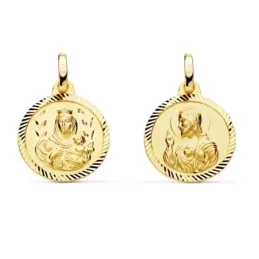 Medalla oro 18k escapulario 16mm. Corazón de Jesús Virgen del Carmen cerco tallado foma hélice