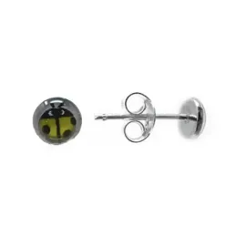 Pendientes plata Ley 925m mariquita amarilla 5mm. niña cierre presión