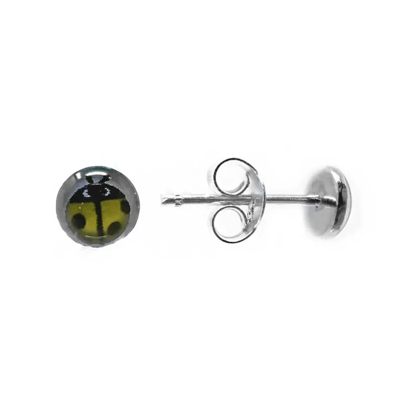 Pendientes plata Ley 925m mariquita amarilla 5mm. niña cierre presión