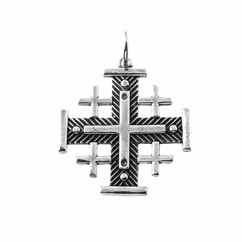 Cruz Jerusalén plata Ley 925m unisex 23 mm. colgante macizo detalles