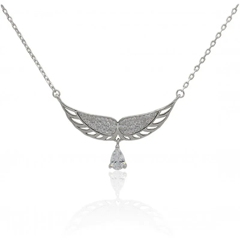 Gargantilla plata Ley 925m mujer 45 cm. rodiada colgante alas 30 mm.