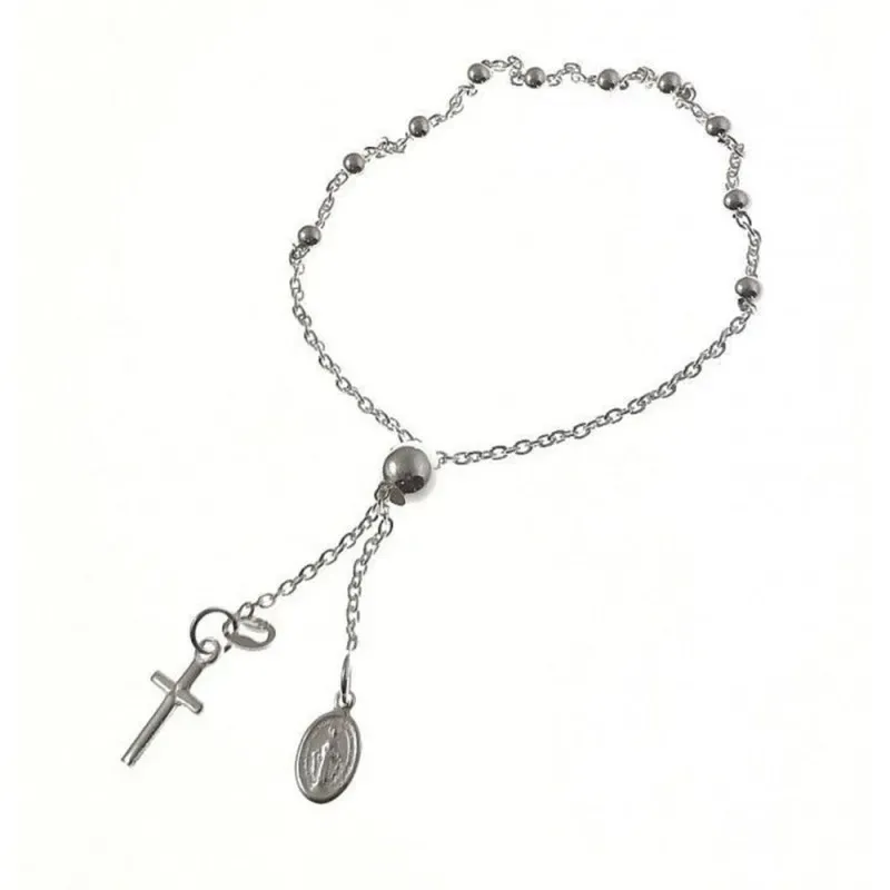 Rosario Pulsera Primera Comunión  medalla Virgen Milagrosa Plata Ley