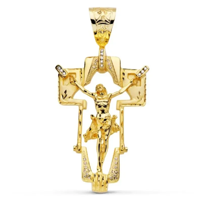 Cruz Cristo colgante oro 18k unisex 77 mm. calado detalles tallados c