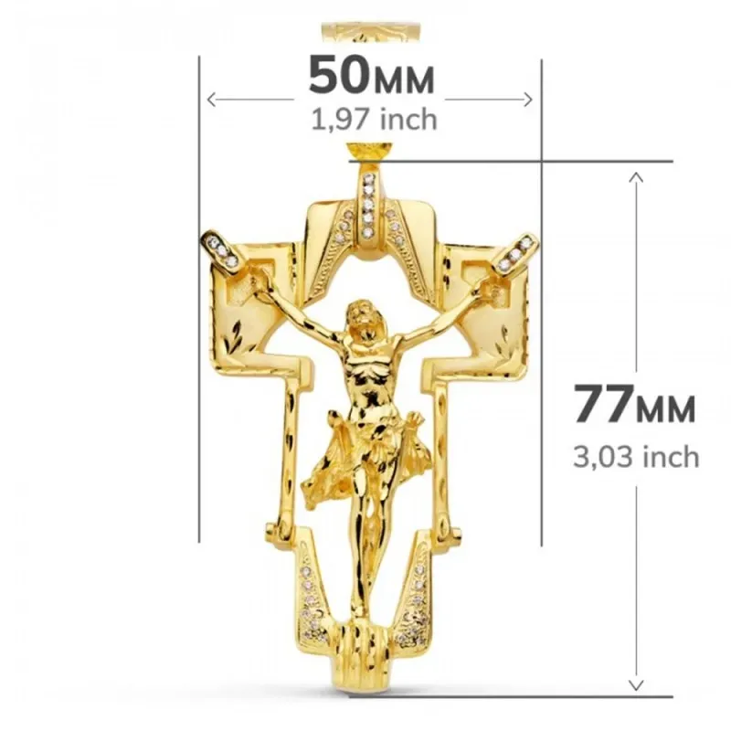 Cruz Cristo colgante oro 18k unisex 77 mm. calado detalles tallados c