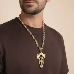 Cruz Cristo colgante oro 18k unisex 77 mm. calado detalles tallados c