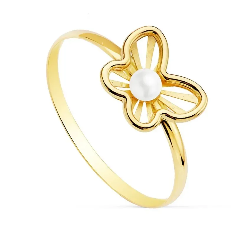 Sortija oro 18k mariposa calada centro perla 2.5mm. mujer