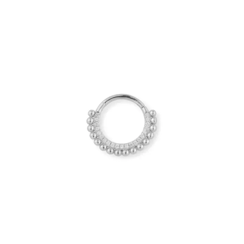 Aro Pendiente Piercing Medio Par en Plata de Ley 925m de 10 mm. bolas