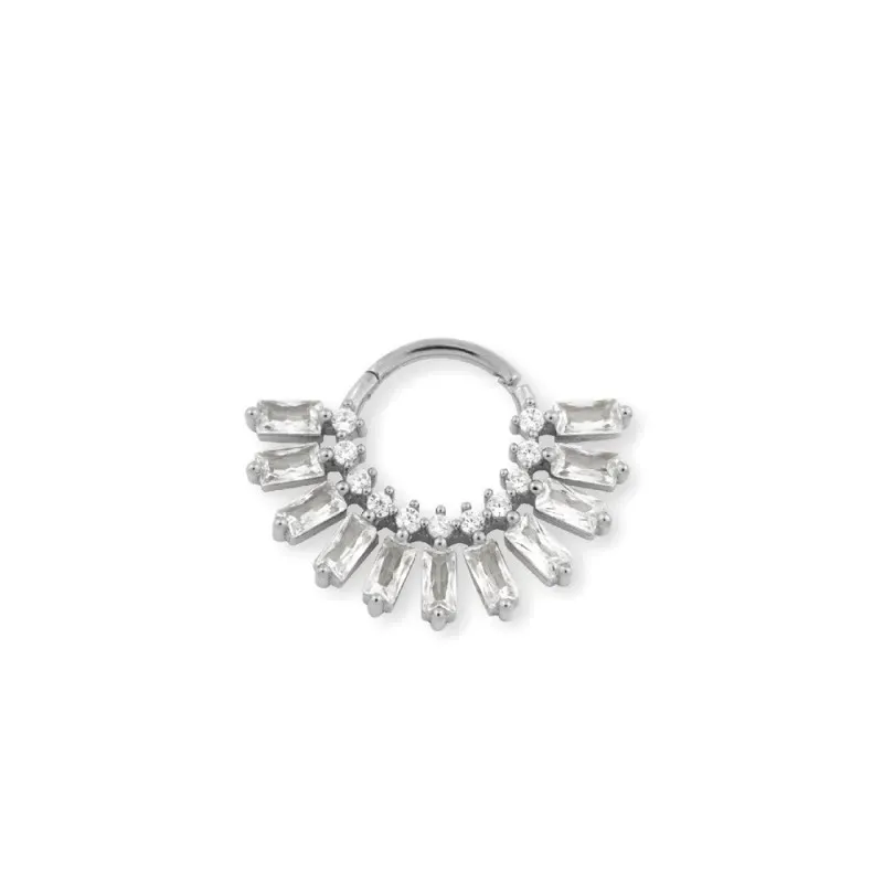 Aro Pendiente Piercing Medio Par Plata Ley 925m de 10 mm. con circoni