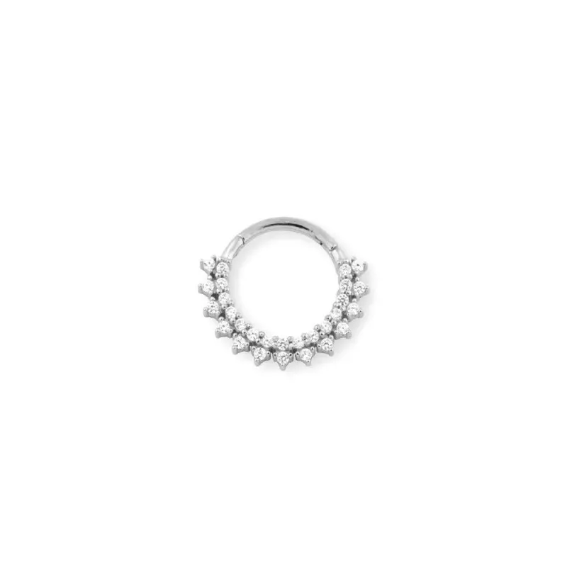 Aro Pendiente Piercing Medio Par Plata Ley 925m de 10 mm. con circoni