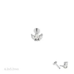 Pendiente Piercing Medio Par Plata de Ley 925m de 6.2 mm. tres circon