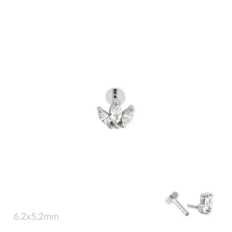 Pendiente Piercing Medio Par Plata de Ley 925m de 6.2 mm. tres circon