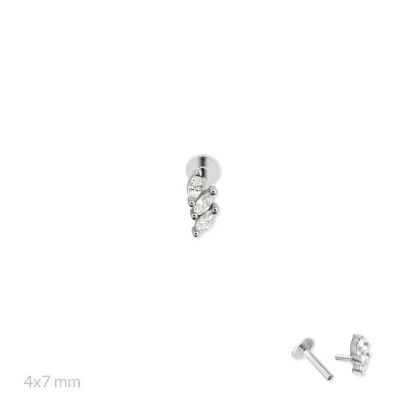 Pendiente Piercing Medio Par Plata de Ley 925m de 7 mm. con tres circ