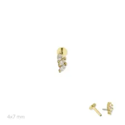 Pendiente Piercing Medio Par Plata de Ley 925m chapado oro con 7 mm.