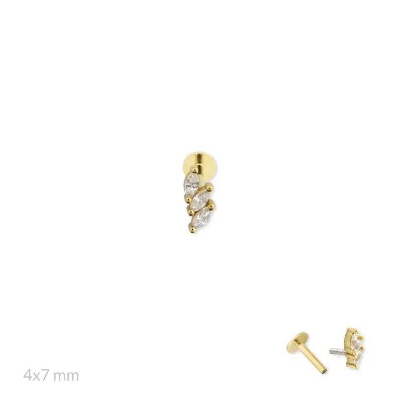 Pendiente Piercing Medio Par Plata de Ley 925m chapado oro con 7 mm.